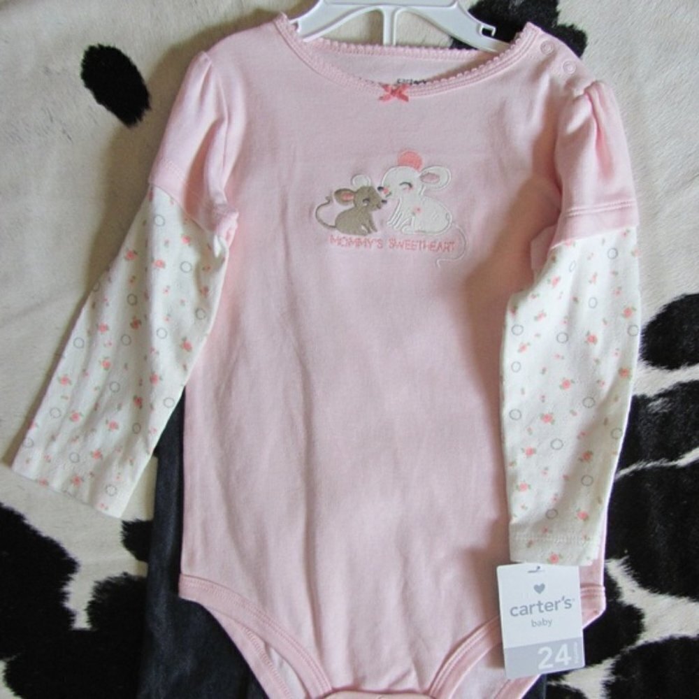 CARTERS GIRLS 2 PIECE LONG SLEEVE ONESIEā WITH DENIM LEGGINGS